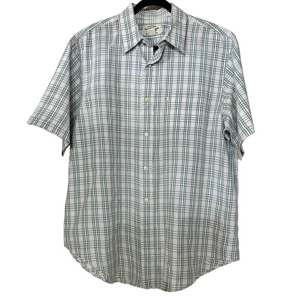 Ralph Lauren Vintage Plaid Button Front Short Sleeve Shirt Flag Logo Size Large - Picture 1 of 4
